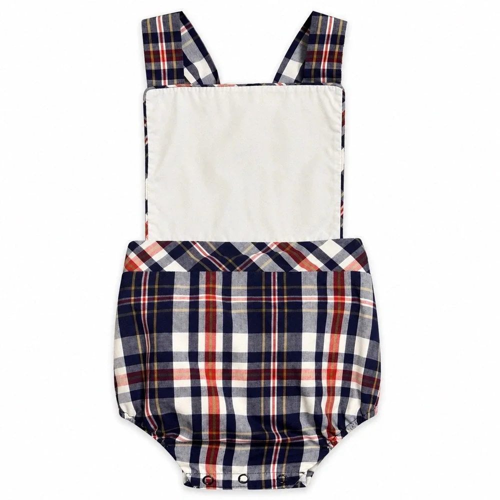 Beaufort Bonnet Co Bubble Romper 12-18M Navy Plaid Preppy Monogram Bib